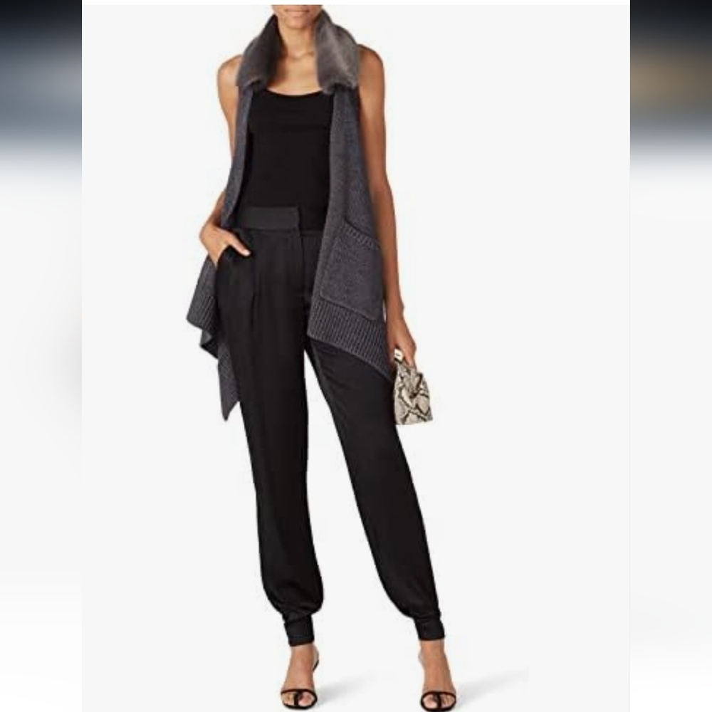 KaufmanFranco | Gray Merino Wool Blend Sweater Vest with Faux Fur Collar Size S